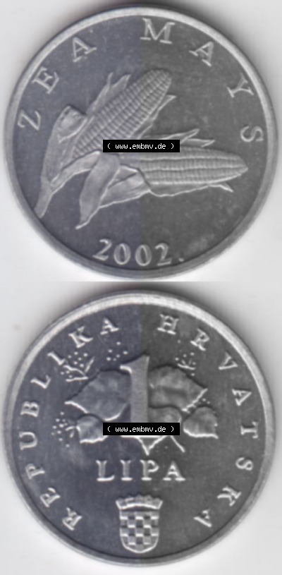 Münzen Kroatien Umlaufmünze 1994-2022, 1 Lipa 2002, Münzseiten Vertikal für Mobile-Geräte als Bildmaterial Sammlung