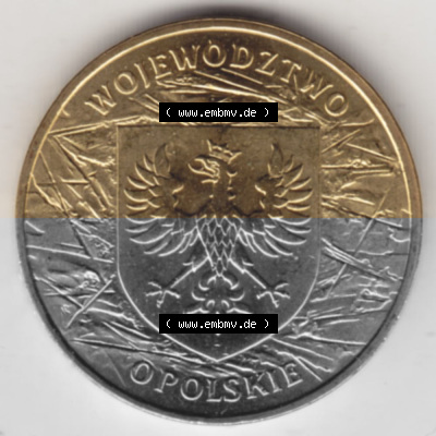 Münzen Polen Gedenkmünze 2004-2004, 2 Zloty, Woiwodschaft Oppeln, Bild mit Rückseite der Münze als Bildmaterial Sammlung