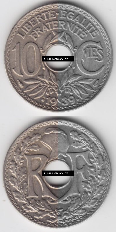 Umlaufmünze 10 Cmes - Centimes - Cent aus Frankreich in der Francs-Währung Sammlung