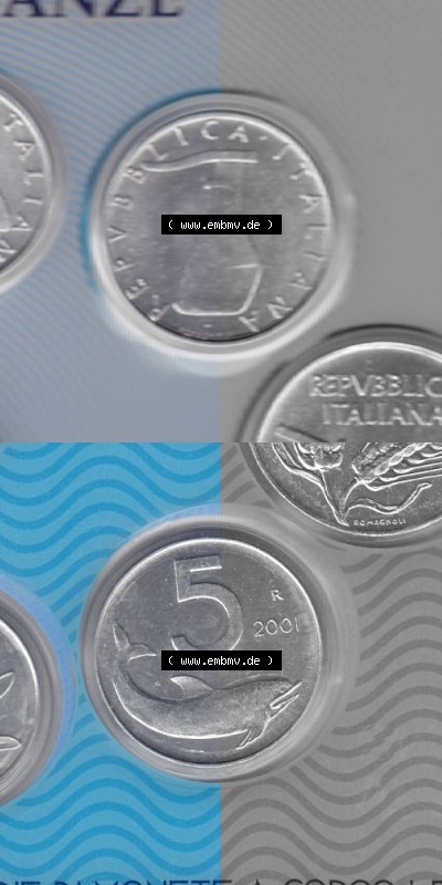 Münzen Italien Umlaufmünze 1951-2001, 5 Lira-Lire Schiffs-Ruder 2001, Münzseiten Vertikal für Mobile-Geräte zum Download Sammlung