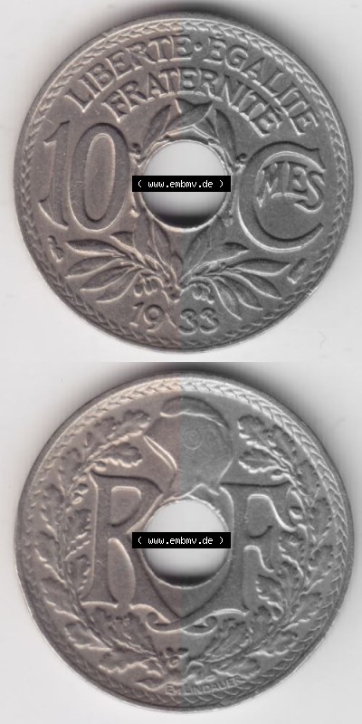 Umlaufmünze 10 Cmes - Centimes - Cent aus Frankreich in der Francs-Währung Sammlung