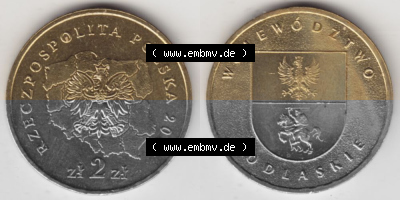 Münzen Polen Gedenkmünze 2004-2004, 2 Zloty Woiwodschaft Podlachien, Münzseiten Untereinander als Bildmaterial Sammlung