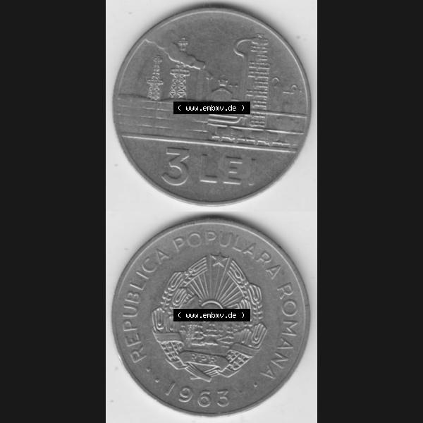 Grau bzw. s/w Münzen Rumänien Umlaufmünze 1963-1963, 3 Lei (3) Sammlung Graustufen