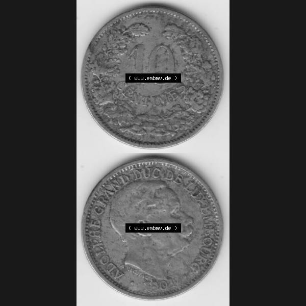 Grau bzw. s/w Münzen Luxemburg Umlaufmünze 1901-1901, 10 Centimes, Münzseiten Vertikal für Mobile-Geräte als Bildmaterial Sammlung Graustufen