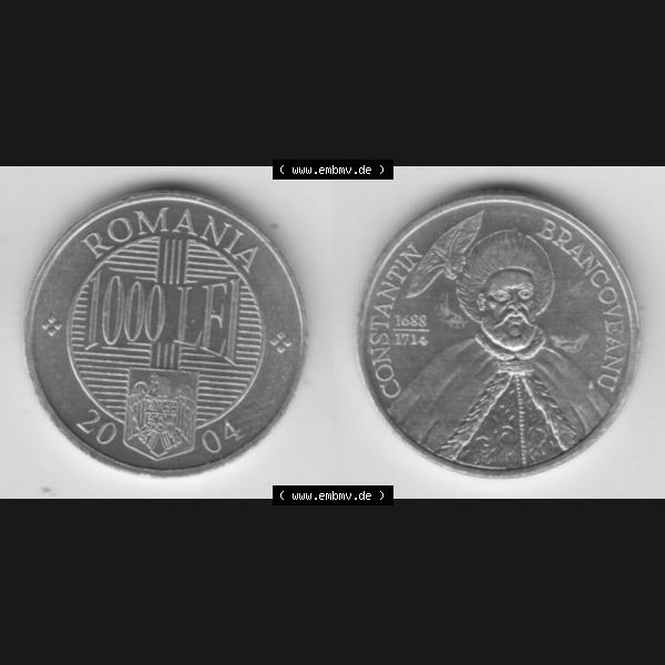 Grau bzw. s/w Münzen Rumänien Umlaufmünze 2000-2006, 1000 Lei 2004, Bild mit horizontaler Vollansicht als Bildmaterial Sammlung Graustufen