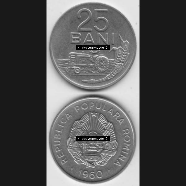 Grau bzw. s/w Münzen Rumänien Umlaufmünze 1960-1960, 25 Bani, Münzseiten Vertikal für Mobile-Geräte als Bildmaterial Sammlung Graustufen