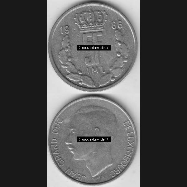 Grau bzw. s/w Münzen Luxemburg Umlaufmünze 1986-1988, 5 F, Francs, Franken 1986, Münzseiten Vertikal / Untereinander für Mobile-Geräte als Bildmaterial Sammlung Graustufen