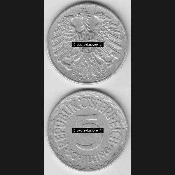 Grau bzw. s/w Münzen Österreich Umlaufmünze 1952-1957, 5 Schilling 1952 II., Münze aus Österreich mit Münzseiten Vertikal / Untereinander auf einen Bild für... Sammlung Graustufen