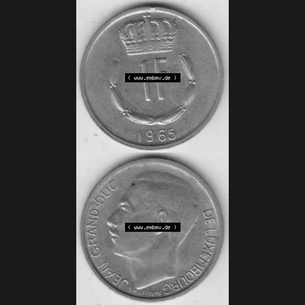 Grau bzw. s/w Münzen Luxemburg Umlaufmünze 1965-1984, 1 Franken - Francs 1965, Münzseiten Vertikal / Untereinander für Mobile-Geräte als Bildmaterial Sammlung Graustufen