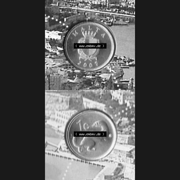 Grau bzw. s/w Münzen Malta Umlaufmünze 1991-2007, 1 Cent 2007, Münzseiten Vertikal / Untereinander für Mobile-Geräte als Bildmaterial Sammlung Graustufen