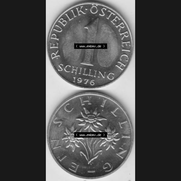 Grau bzw. s/w Münzen Österreich Umlaufmünze 1959-2001, 1 Schilling 1976, Münze aus Österreich mit Münzseiten Vertikal / Untereinander auf einen Bild für Mobile-Geräte... Sammlung Graustufen