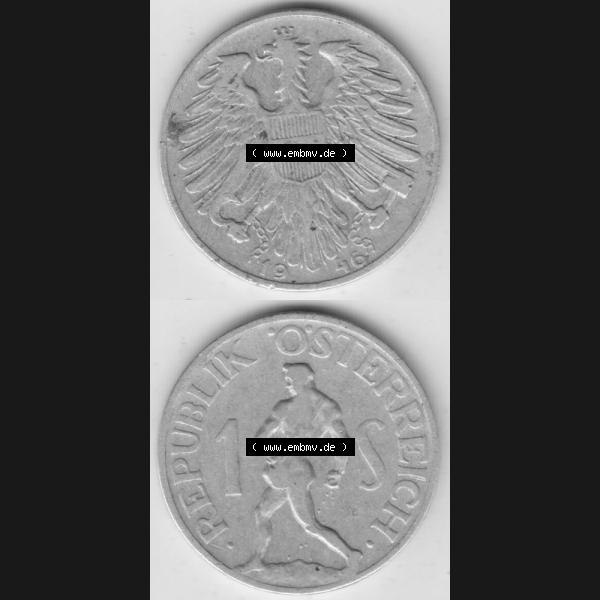 Grau bzw. s/w Münzen Österreich Umlaufmünze 1946-1957, 1 Schilling 1946 I., Münze aus Österreich mit Münzseiten Vertikal / Untereinander auf einen Bild für Mobile-Geräte... Sammlung Graustufen
