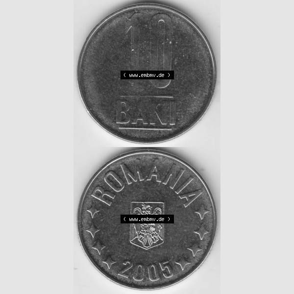 Grau bzw. s/w Münzen Rumänien Umlaufmünze 2005-2012, 10 Bani 2005, Münzseiten Vertikal für Mobile-Geräte als Bildmaterial Sammlung Graustufen