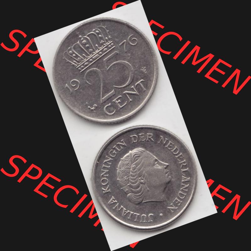 Münzen Niederlande Umlaufmünze 1950-1980, 25 Cent 1976, Münzseiten Vertikal / Untereinander für Mobile-Geräte als Bildmaterial Sammlung