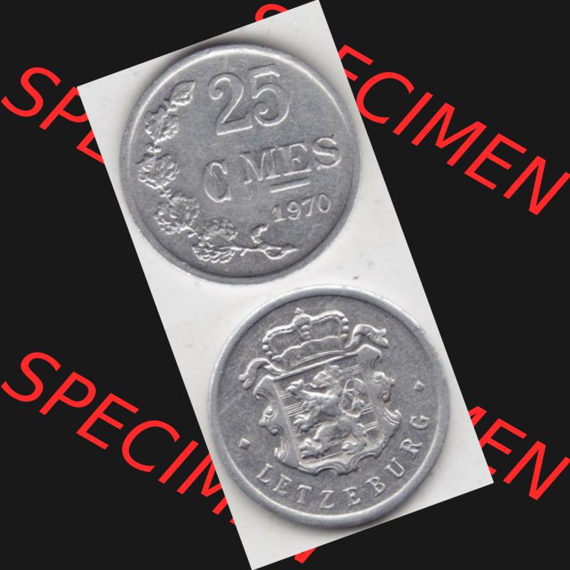 Münzen Luxemburg Umlaufmünze 1954-1972, 25 Centimes - C-MES 1970 I., Münzseiten Vertikal für Mobile-Geräte als Bildmaterial Sammlung