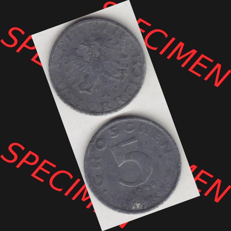 Münzen Österreich Umlaufmünze 1948-1994, 5 Groschen 1948, Münze aus Österreich mit Münzseiten Vertikal / Untereinander auf einen Bild für Mobile-Geräte... Sammlung