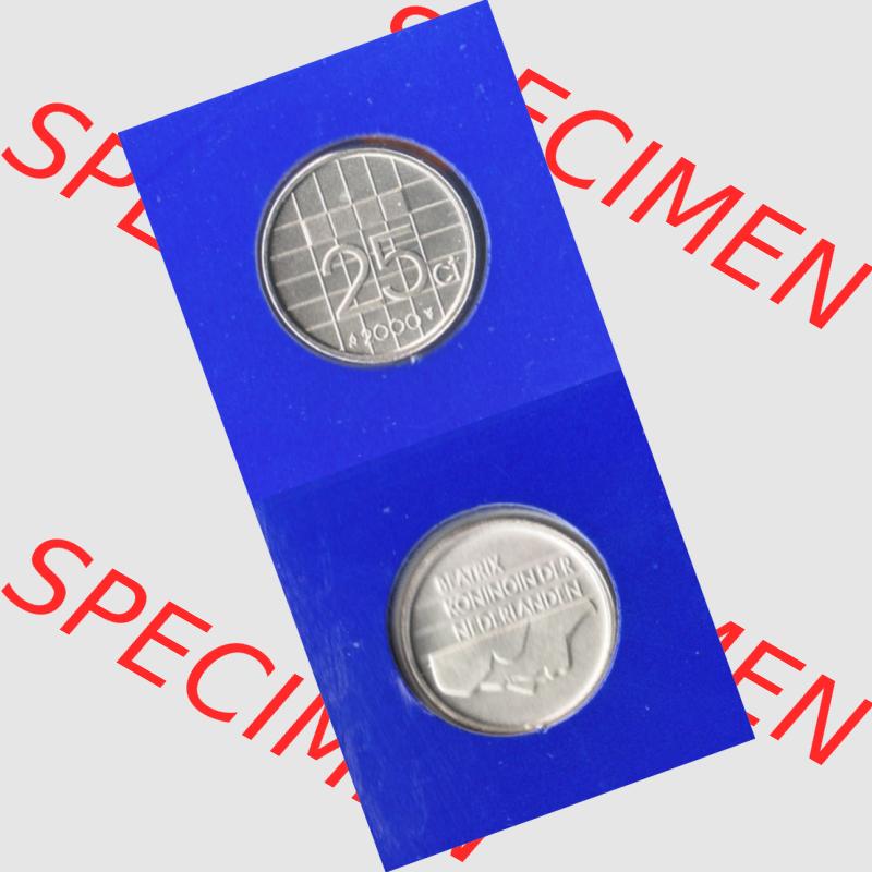 Münzen Niederlande Umlaufmünze 1982-2000, 25 Cent 2000, Münze aus Offiziellen Münzensatz der Niederlande Münzseiten Vertikal / Untereinander für Mobile-Geräte... Sammlung