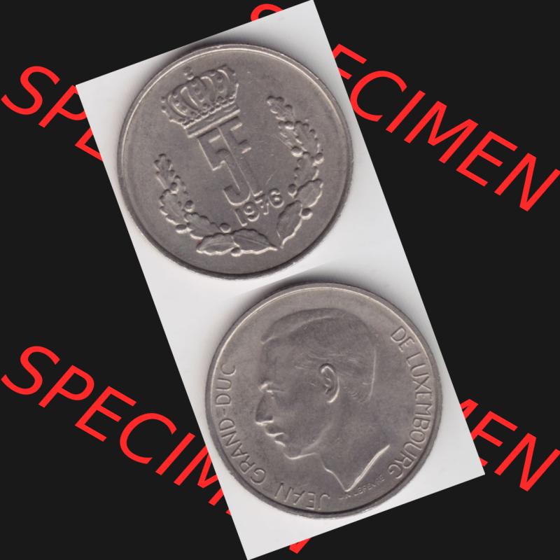 Münzen Luxemburg Umlaufmünze 1971-1981, 5 F, Francs, Franken 1976, Münzseiten Vertikal / Untereinander für Mobile-Geräte als Bildmaterial Sammlung