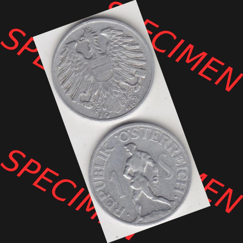 Münzen Österreich Umlaufmünze 1946-1957, 1 Schilling 1946 II., Münze aus Österreich mit Münzseiten Vertikal / Untereinander auf einen Bild für... Sammlung