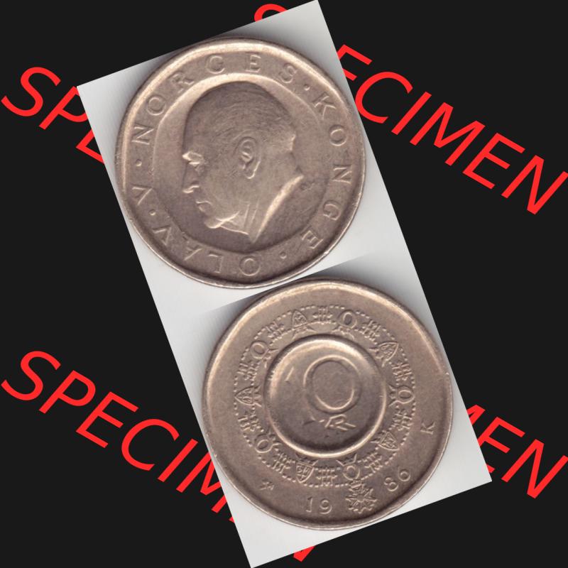Münzen Norwegen Umlaufmünze 1983-1991, 10 Kronen 1986, Münze aus Norwegen aus Umlauf / Zahlungsverkehr mit Münzseiten Vertikal / Untereinander auf einen Bild für... Sammlung