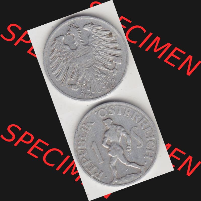 Münzen Österreich Umlaufmünze 1946-1957, 1 Schilling 1946 III., Münze aus Österreich mit Münzseiten Vertikal / Untereinander auf einen Bild für... Sammlung
