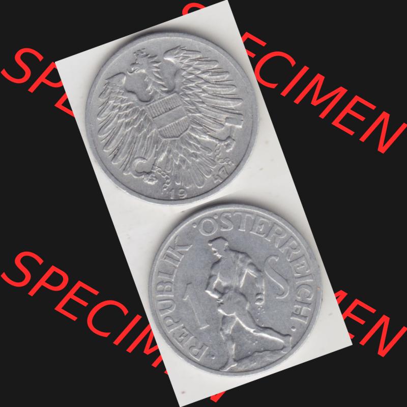 Münzen Österreich Umlaufmünze 1946-1957, 1 Schilling 1947 II., Münze aus Österreich mit Münzseiten Vertikal / Untereinander auf einen Bild für... Sammlung