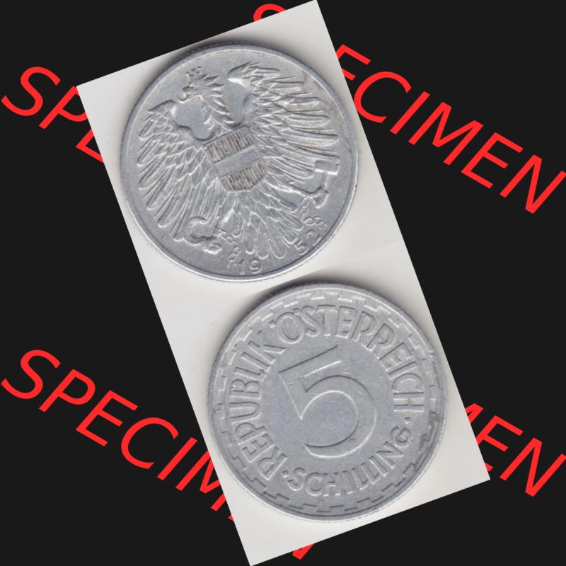 Münzen Österreich Umlaufmünze 1952-1957, 5 Schilling 1952 II., Münze aus Österreich mit Münzseiten Vertikal / Untereinander auf einen Bild für... Sammlung
