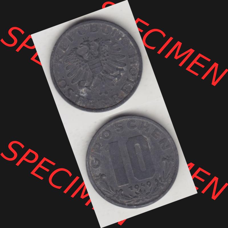 Münzen Österreich Umlaufmünze 1947-1949, 10 Groschen 1949 I., Münze aus Österreich mit Münzseiten Vertikal / Untereinander auf einen Bild für Mobile-Geräte... Sammlung
