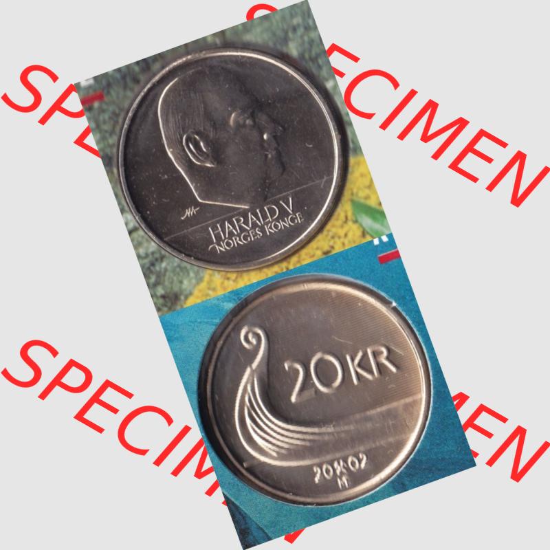 Münzen Norwegen Umlaufmünze 1994-2009, 20 KR, Kronen 2002, Münze aus Norwegen aus Münzensatz mit Münzseiten Vertikal / Untereinander auf einen Bild für... Sammlung