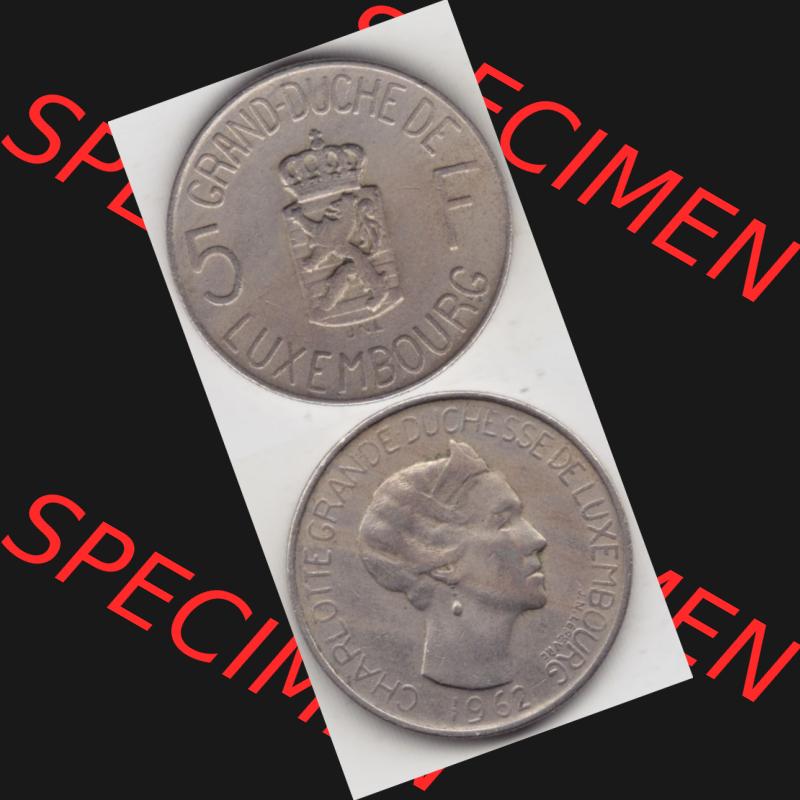 Münzen Luxemburg Umlaufmünze 1962-1962, 5 Franken - Francs 1962, Münzseiten Vertikal für Mobile-Geräte als Bildmaterial Sammlung