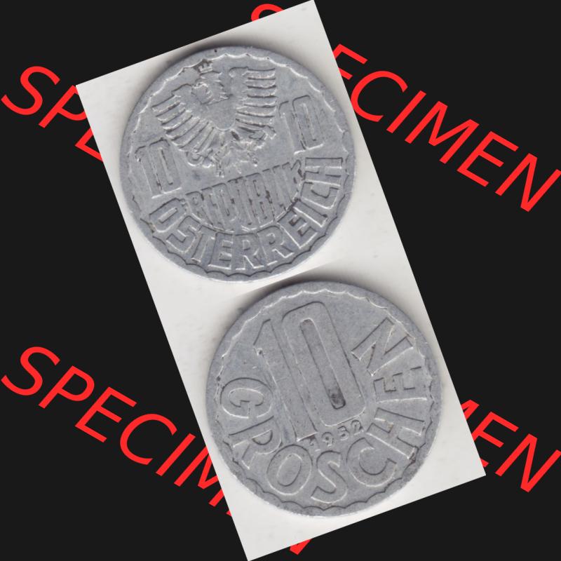 Münzen Österreich Umlaufmünze 1951-2001, 10 Groschen 1952 II., Münze aus Österreich mit Münzseiten Vertikal / Untereinander auf einen Bild für... Sammlung