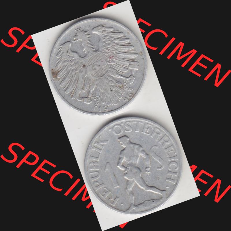 Münzen Österreich Umlaufmünze 1946-1957, 1 Schilling 1946 I., Münze aus Österreich mit Münzseiten Vertikal / Untereinander auf einen Bild für Mobile-Geräte... Sammlung