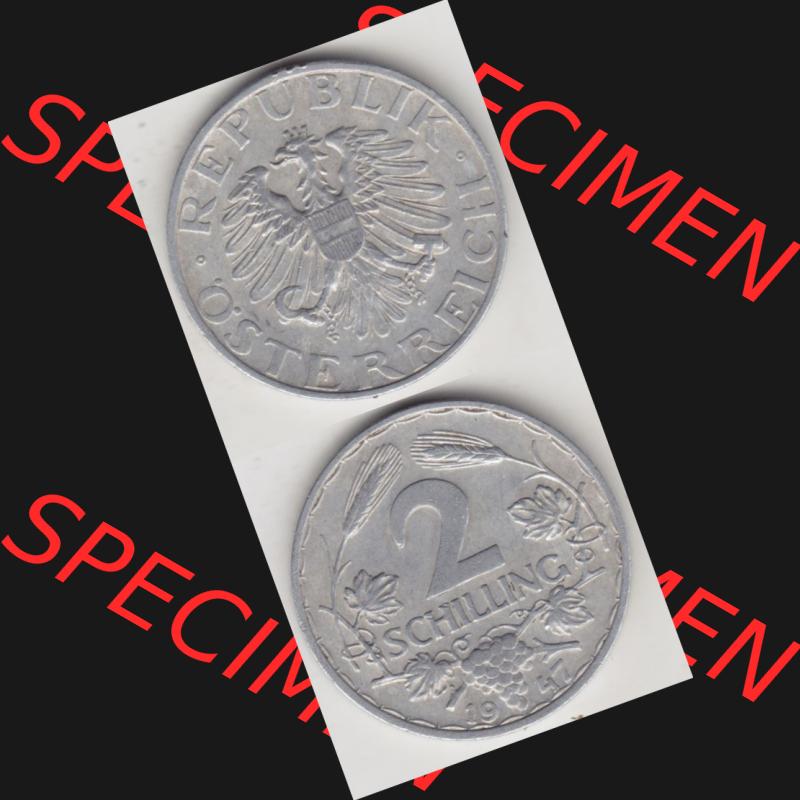 Münzen Österreich Umlaufmünze 1946-1952, 2 Schilling 1947, Münze aus Österreich mit Münzseiten Vertikal / Untereinander auf einen Bild für Mobile-Geräte... Sammlung