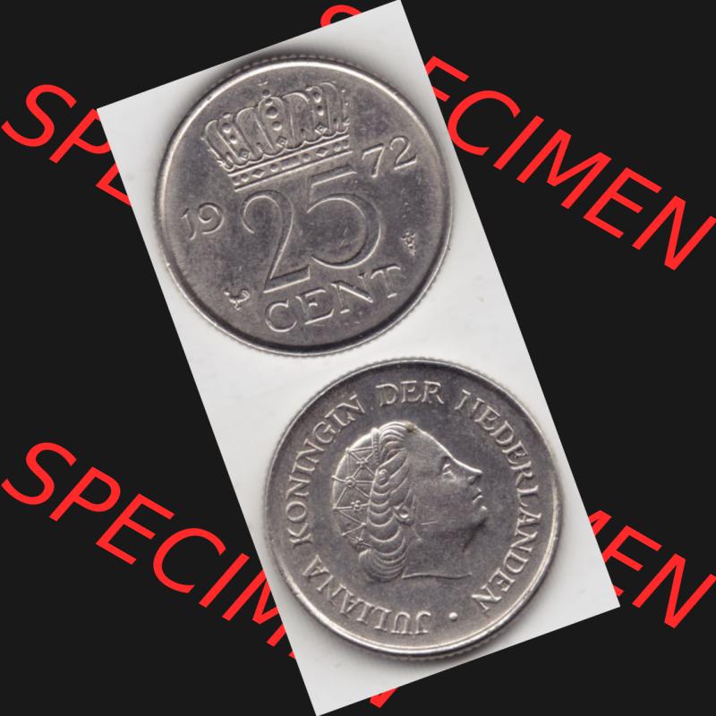 Münzen Niederlande Umlaufmünze 1950-1980, 25 Cent 1972, Münzseiten Vertikal / Untereinander für Mobile-Geräte als Bildmaterial Sammlung