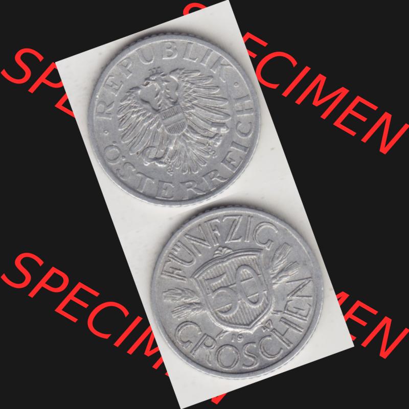 Münzen Österreich Umlaufmünze 1946-1955, 50 Groschen 1947 I., Münze aus Österreich mit Münzseiten Vertikal / Untereinander auf einen Bild für Mobile-Geräte... Sammlung