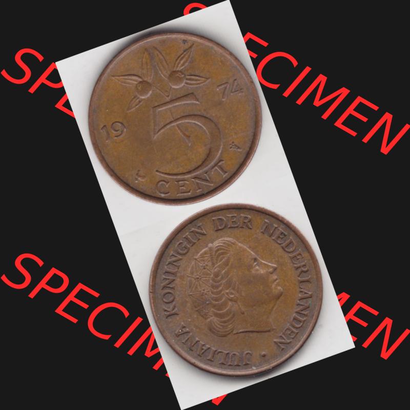 Münzen Niederlande Umlaufmünze 1950-1980, 5 Cent 1974, Münzseiten Vertikal / Untereinander für Mobile-Geräte als Bildmaterial Sammlung
