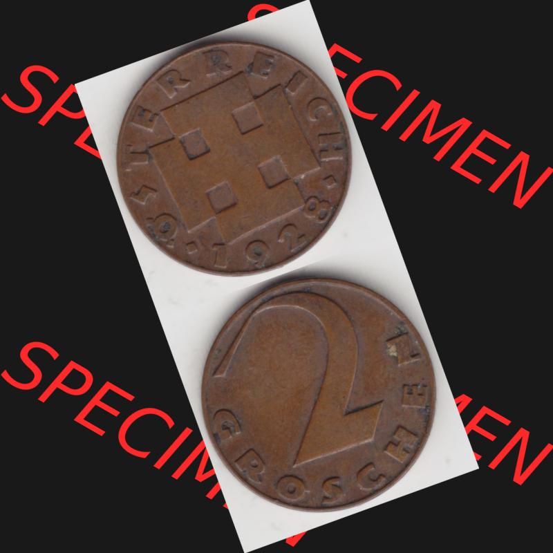 Münzen Österreich Umlaufmünze 1925-1938, 2 Groschen 1928, Münze aus Österreich mit Münzseiten Vertikal / Untereinander auf einen Bild für Mobile-Geräte... Sammlung