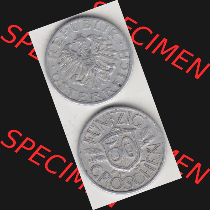 Münzen Österreich Umlaufmünze 1946-1955, 50 Groschen 1947 III., Münze aus Österreich mit Münzseiten Vertikal / Untereinander auf einen Bild für... Sammlung