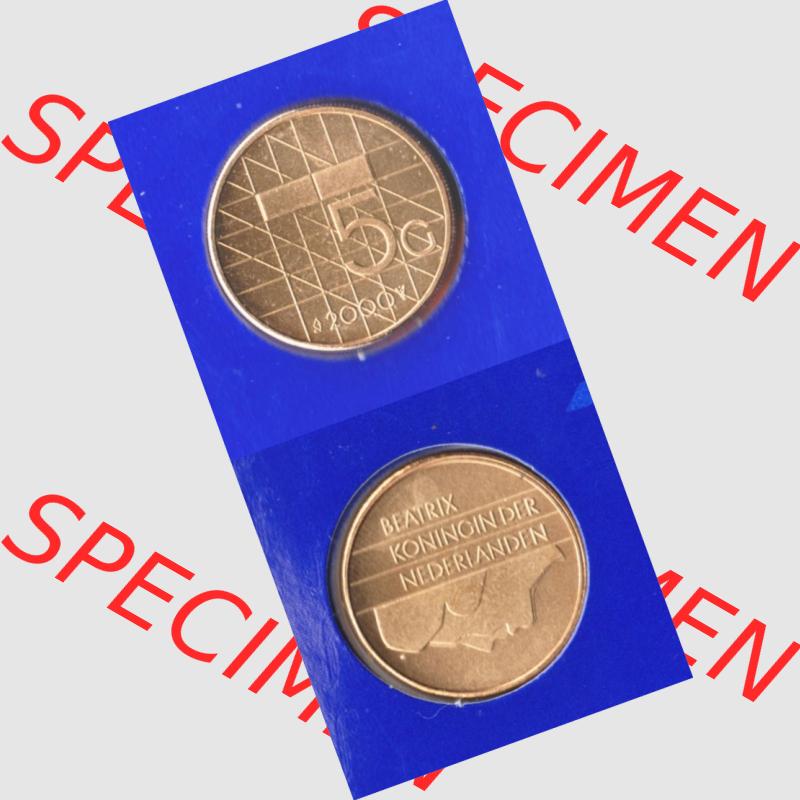 Münzen Niederlande Umlaufmünze 1987-2000, 5 Gulden 2000, Münze aus Offiziellen Münzensatz der Niederlande Münzseiten Vertikal / Untereinander für Mobile-Geräte... Sammlung
