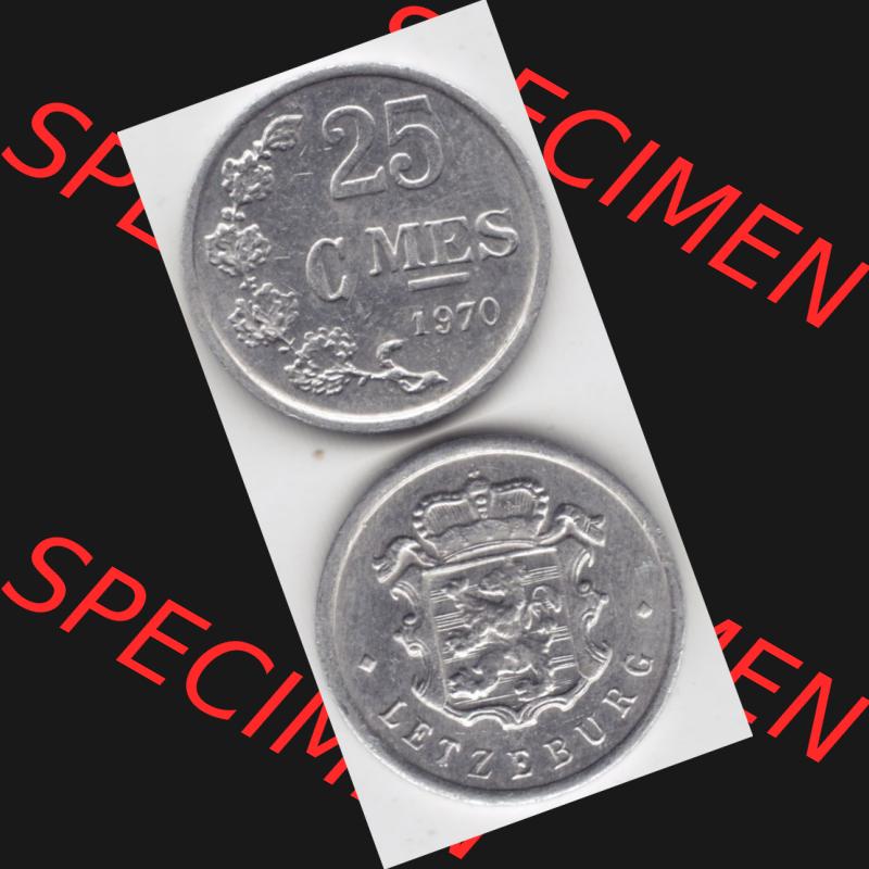Münzen Luxemburg Umlaufmünze 1954-1972, 25 Centimes - C-MES 1970 II., Münzseiten Vertikal für Mobile-Geräte als Bildmaterial Sammlung