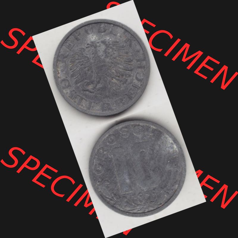 Münzen Österreich Umlaufmünze 1947-1949, 10 Groschen 1949 III., Münze aus Österreich mit Münzseiten Vertikal / Untereinander auf einen Bild für... Sammlung