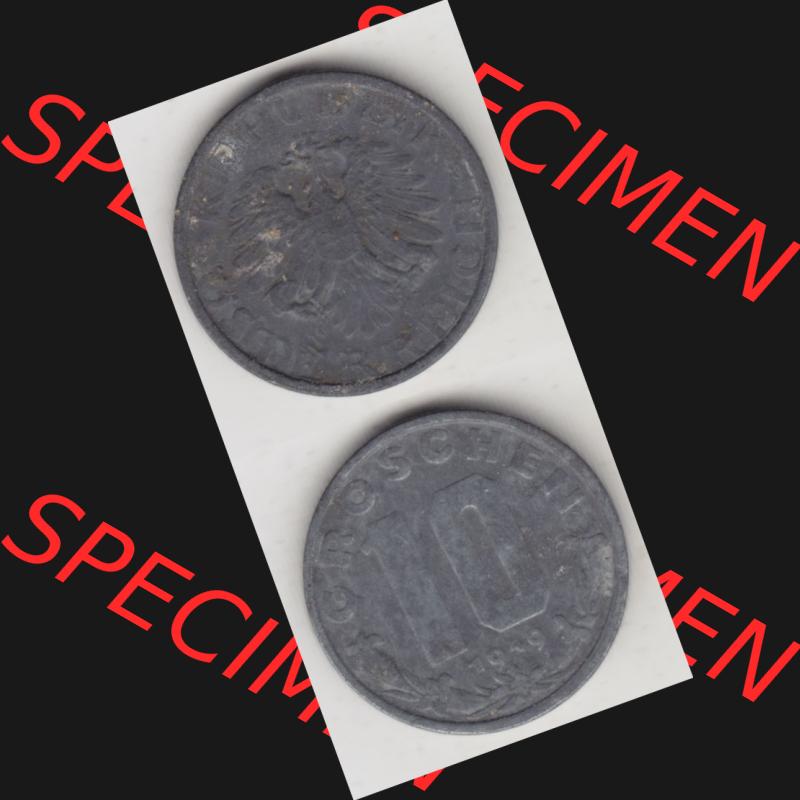 Münzen Österreich Umlaufmünze 1947-1949, 10 Groschen 1949 II., Münze aus Österreich mit Münzseiten Vertikal / Untereinander auf einen Bild für... Sammlung