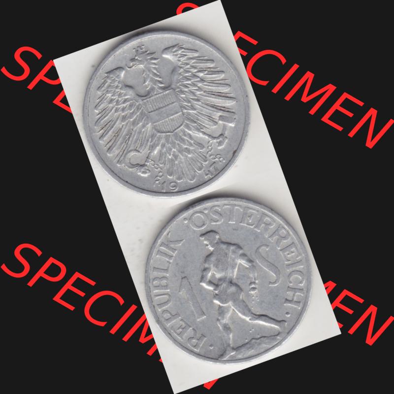 Münzen Österreich Umlaufmünze 1946-1957, 1 Schilling 1947 I., Münze aus Österreich mit Münzseiten Vertikal / Untereinander auf einen Bild für Mobile-Geräte... Sammlung