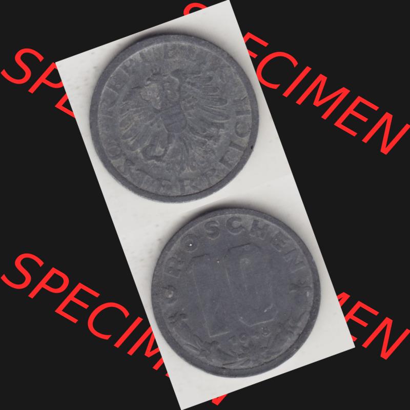Münzen Österreich Umlaufmünze 1947-1949, 10 Groschen 1948 IV., Münze aus Österreich mit Münzseiten Vertikal / Untereinander auf einen Bild für... Sammlung
