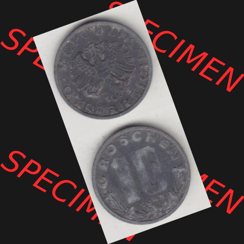 Münzen Österreich Umlaufmünze 1947-1949, 10 Groschen 1948 III., Münze aus Österreich mit Münzseiten Vertikal / Untereinander auf einen Bild für... Sammlung