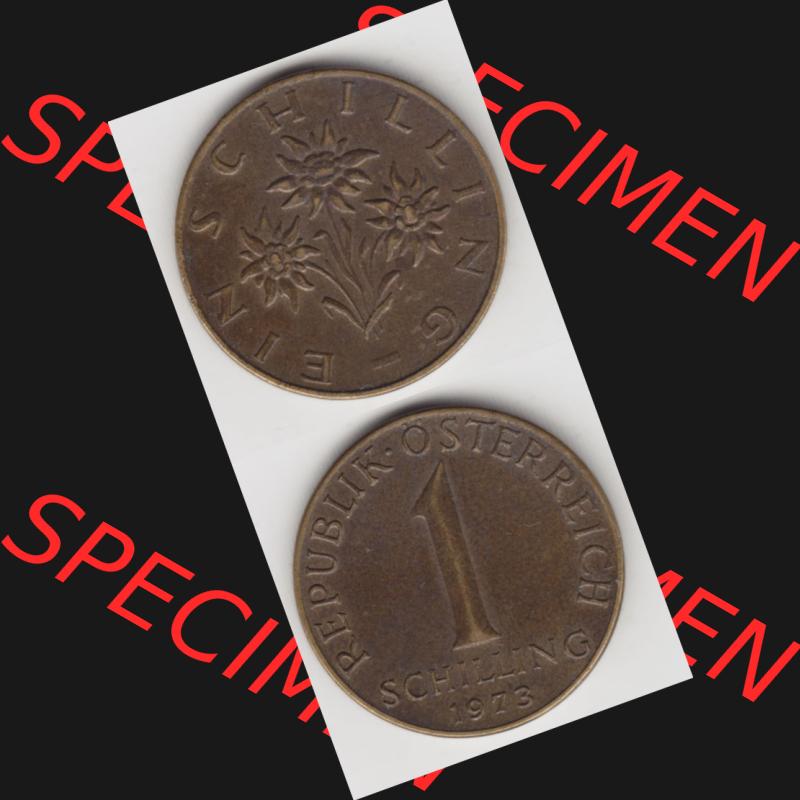 Münzen Österreich Umlaufmünze 1959-2001, 1 Schilling 1973, Münze aus Österreich mit Münzseiten Vertikal / Untereinander auf einen Bild für Mobile-Geräte... Sammlung