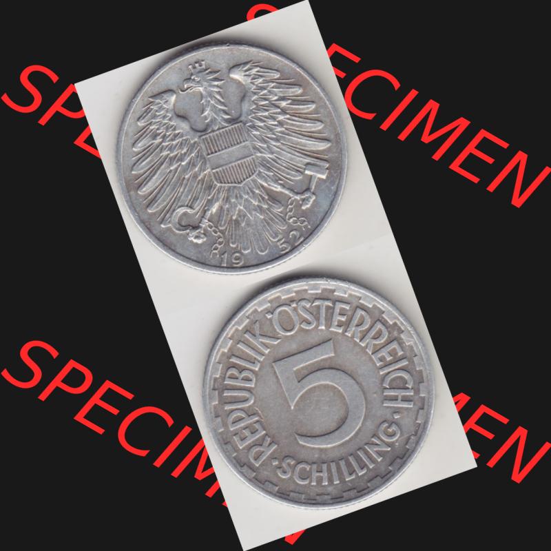 Münzen Österreich Umlaufmünze 1952-1957, 5 Schilling 1952 III., Münze aus Österreich mit Münzseiten Vertikal / Untereinander auf einen Bild für... Sammlung