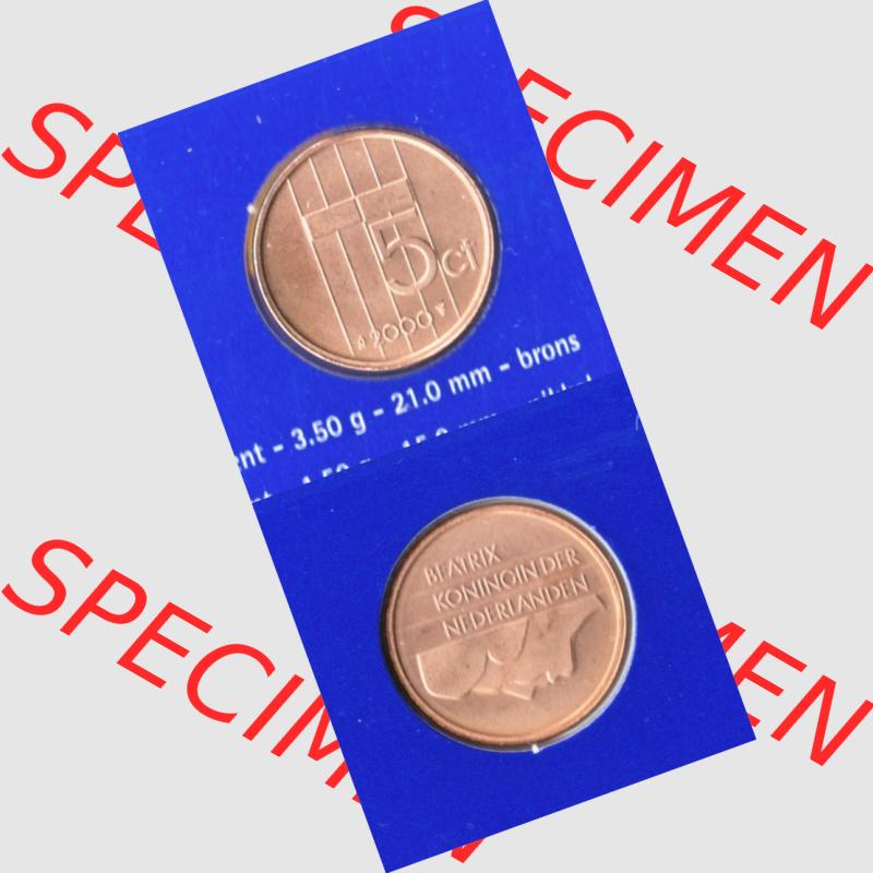 Münzen Niederlande Umlaufmünze 1982-2000, 5 Cent 2000, Münze aus Offiziellen Münzensatz der Niederlande Münzseiten Vertikal / Untereinander für Mobile-Geräte... Sammlung