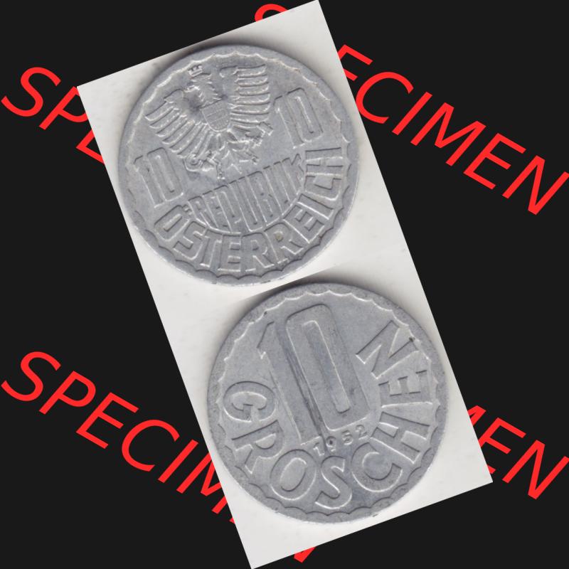 Münzen Österreich Umlaufmünze 1951-2001, 10 Groschen 1952 I., Münze aus Österreich mit Münzseiten Vertikal / Untereinander auf einen Bild für Mobile-Geräte... Sammlung