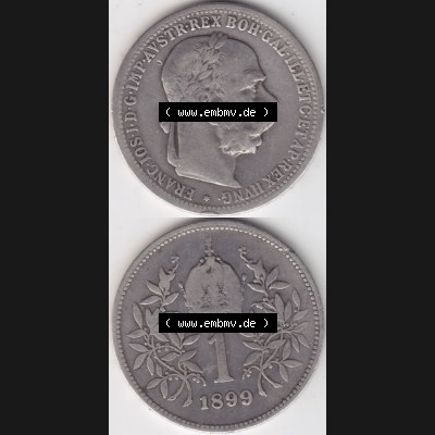 Münzen Österreich Umlaufmünze 1892-1907, 1 Krone Franz Joseph I. 1899, Münze aus Österreich mit Münzseiten Vertikal / Untereinander auf einen Bild für... Sammlung